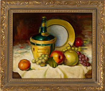 PAULETTE VAN ROEKENS Still Life with Fruit and Bottle.